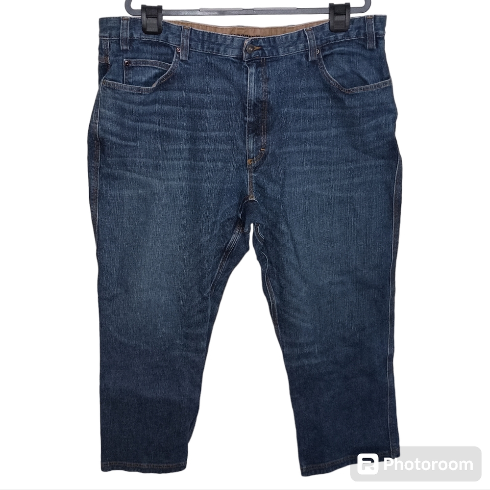 Mens Duluth Trading Company Flex Ballroom Denim Blue Jeans Size 44 x 27